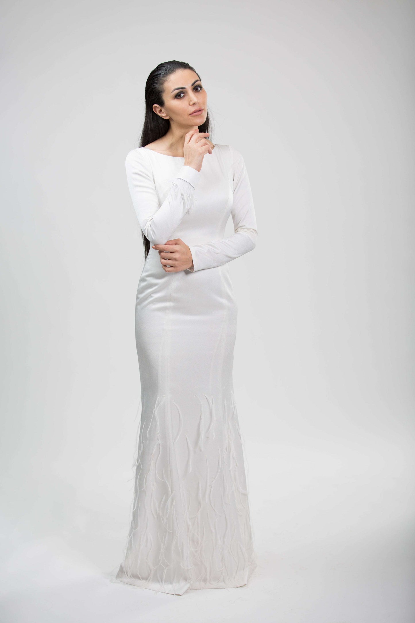 WHITE SATIN WEDDING/EVENING GOWN