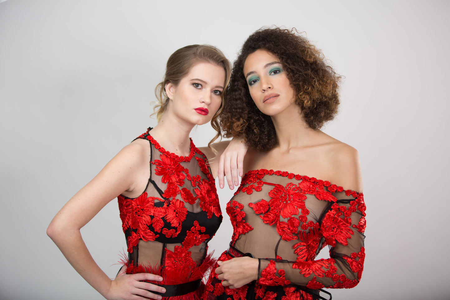 LONG RED BLACK LACE EVENING DRESS
