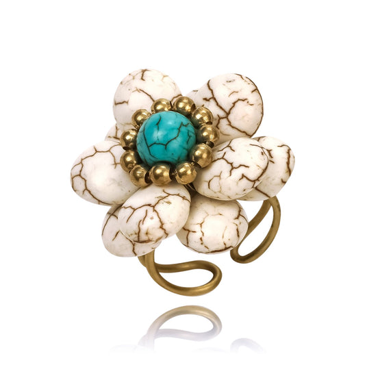 Handcrafted natural stone  Flower finger ring, Excentrico
