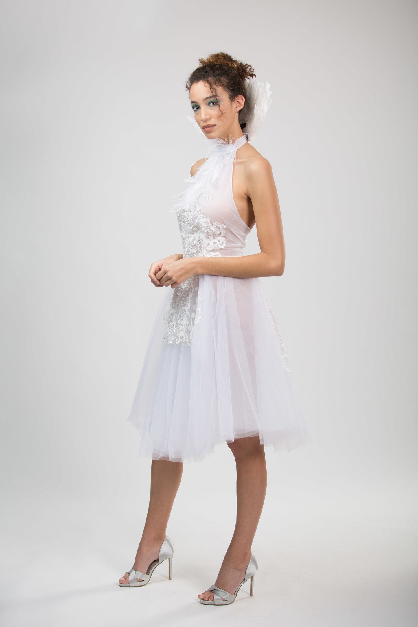 WHITE SWAN TULLE FEATHER DRESS