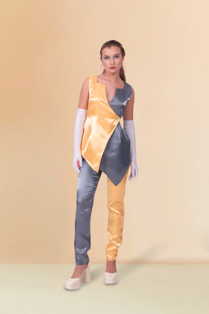 TWO-TONE ASYMMETRICAL POWER SUIT