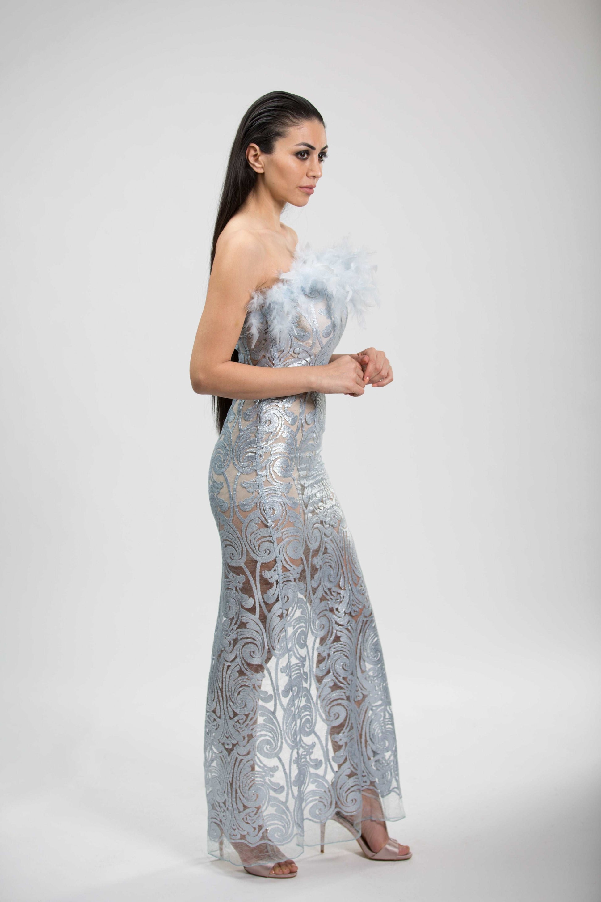 Blue Lace Evening Dress