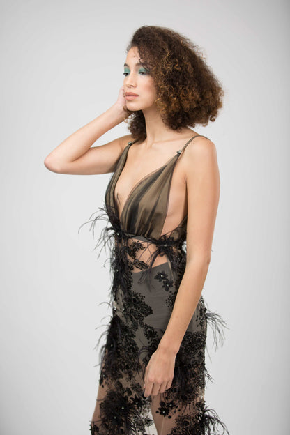 Black Feather Evening Dress