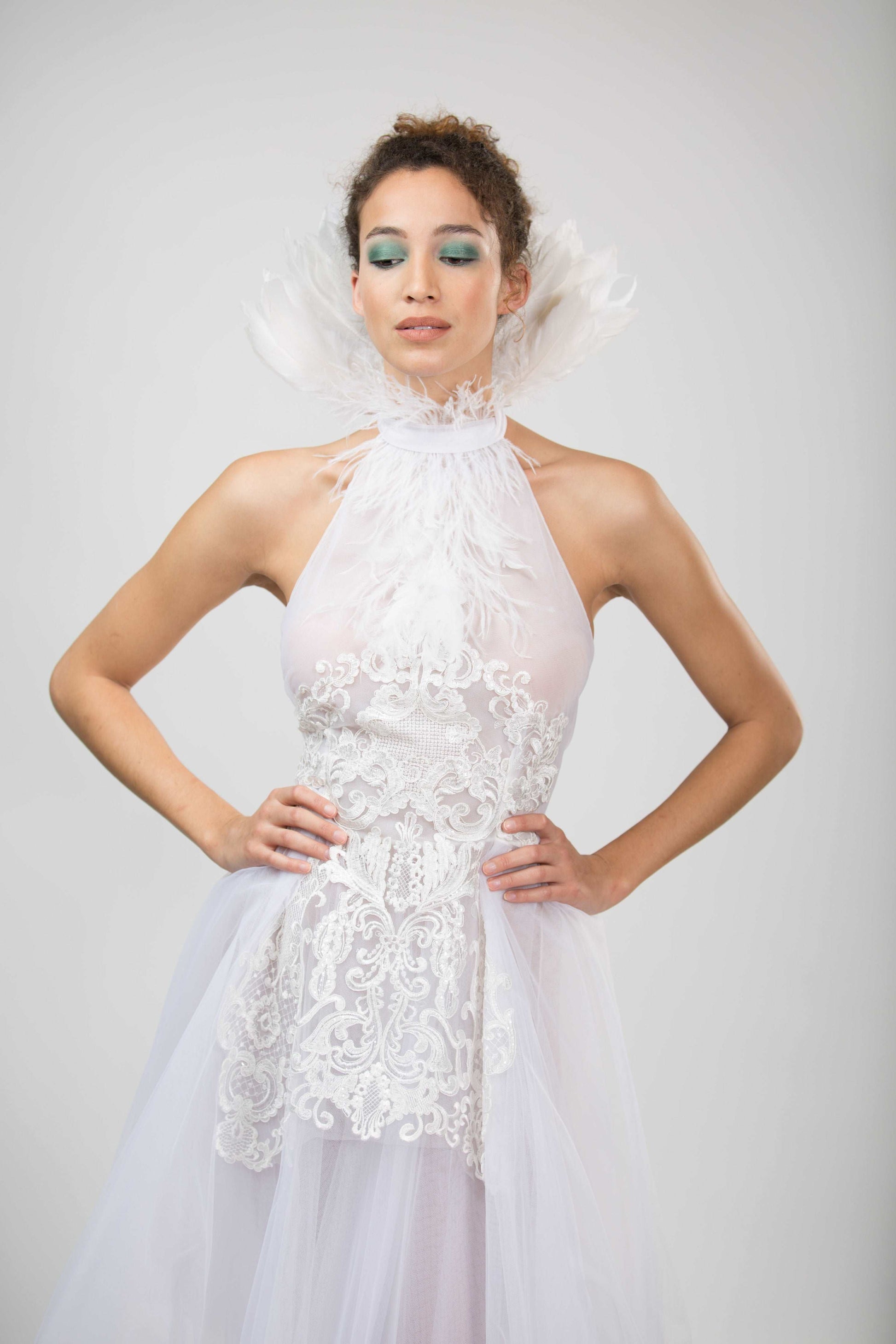 WHITE SWAN TULLE FEATHER DRESS