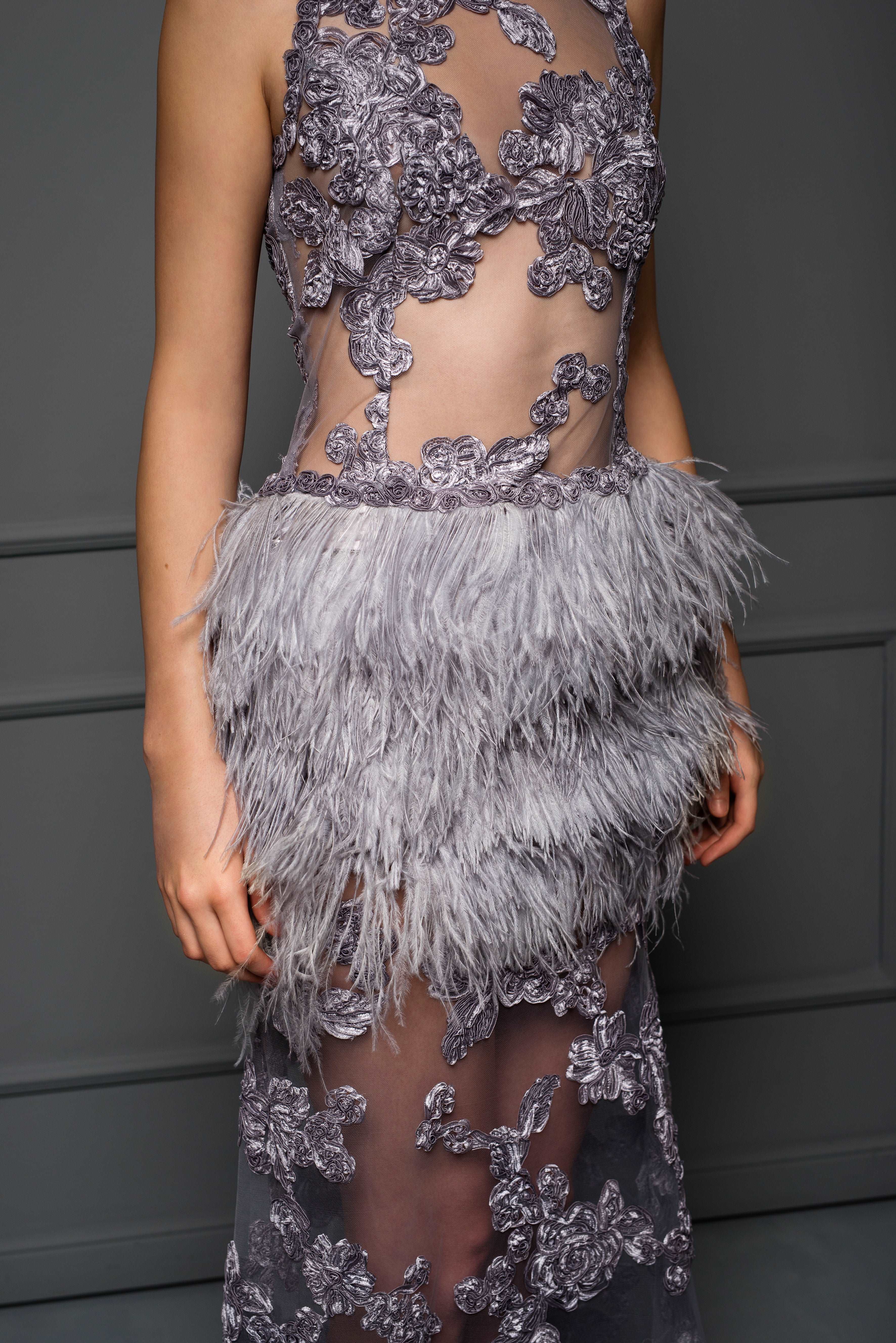 Grey feather dress hotsell