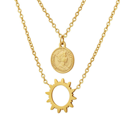 18K gold plated Stainless steel  Sun and coin necklace