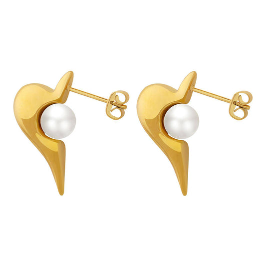 18K gold plated Stainless steel  Heart Halves earrings