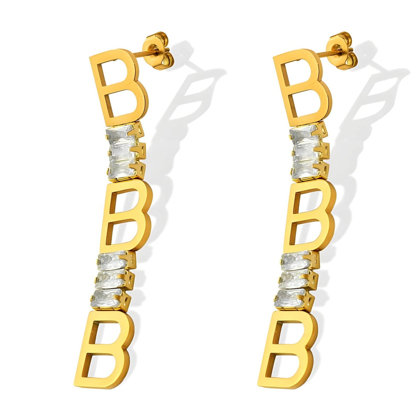 18K gold plated Stainless steel  Letter B earrings