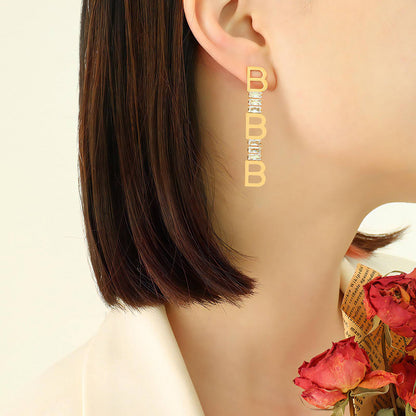 18K gold plated Stainless steel  Letter B earrings