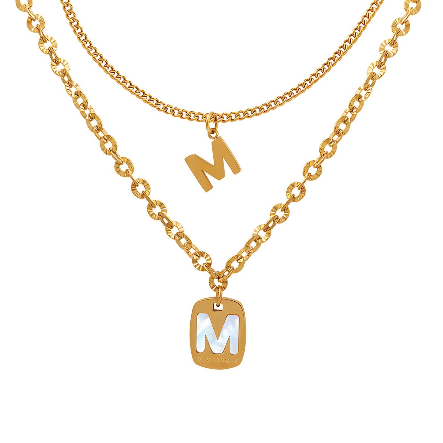 18K gold plated Stainless steel  Letter M necklace