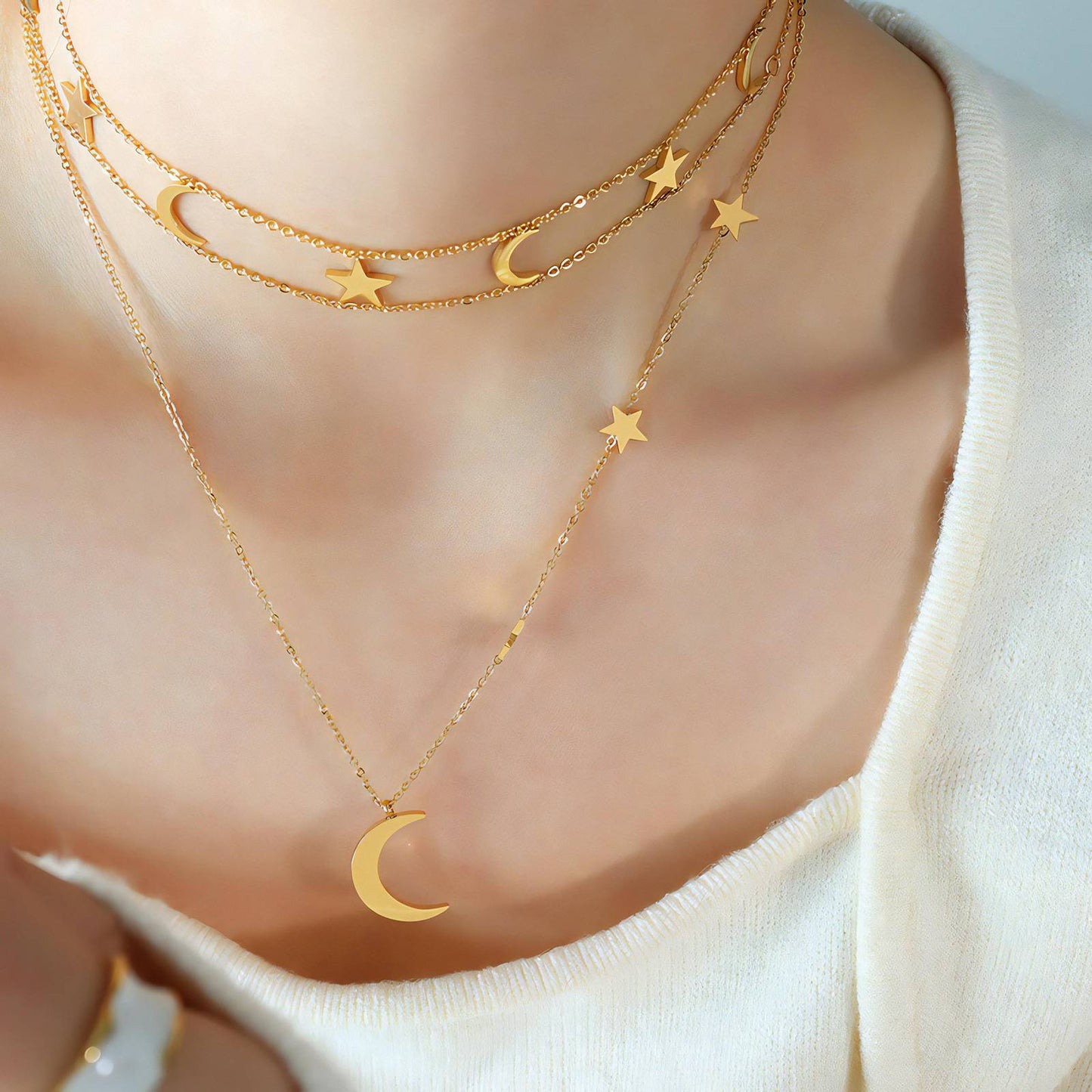 18K gold plated Stainless steel  Moon and star necklace