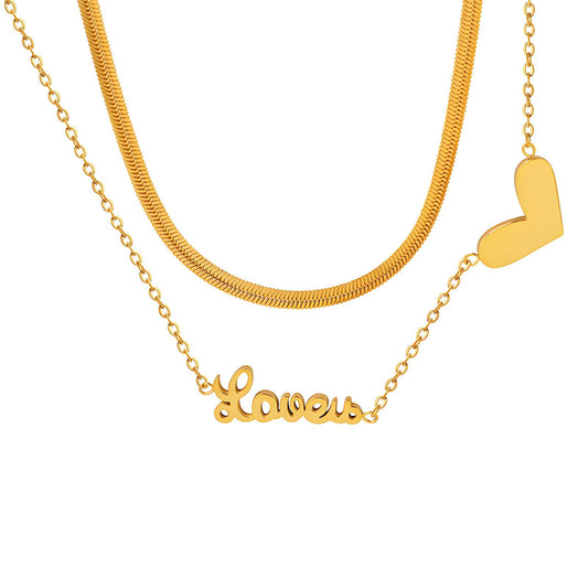 18K gold plated Stainless steel  Love and Heart necklace