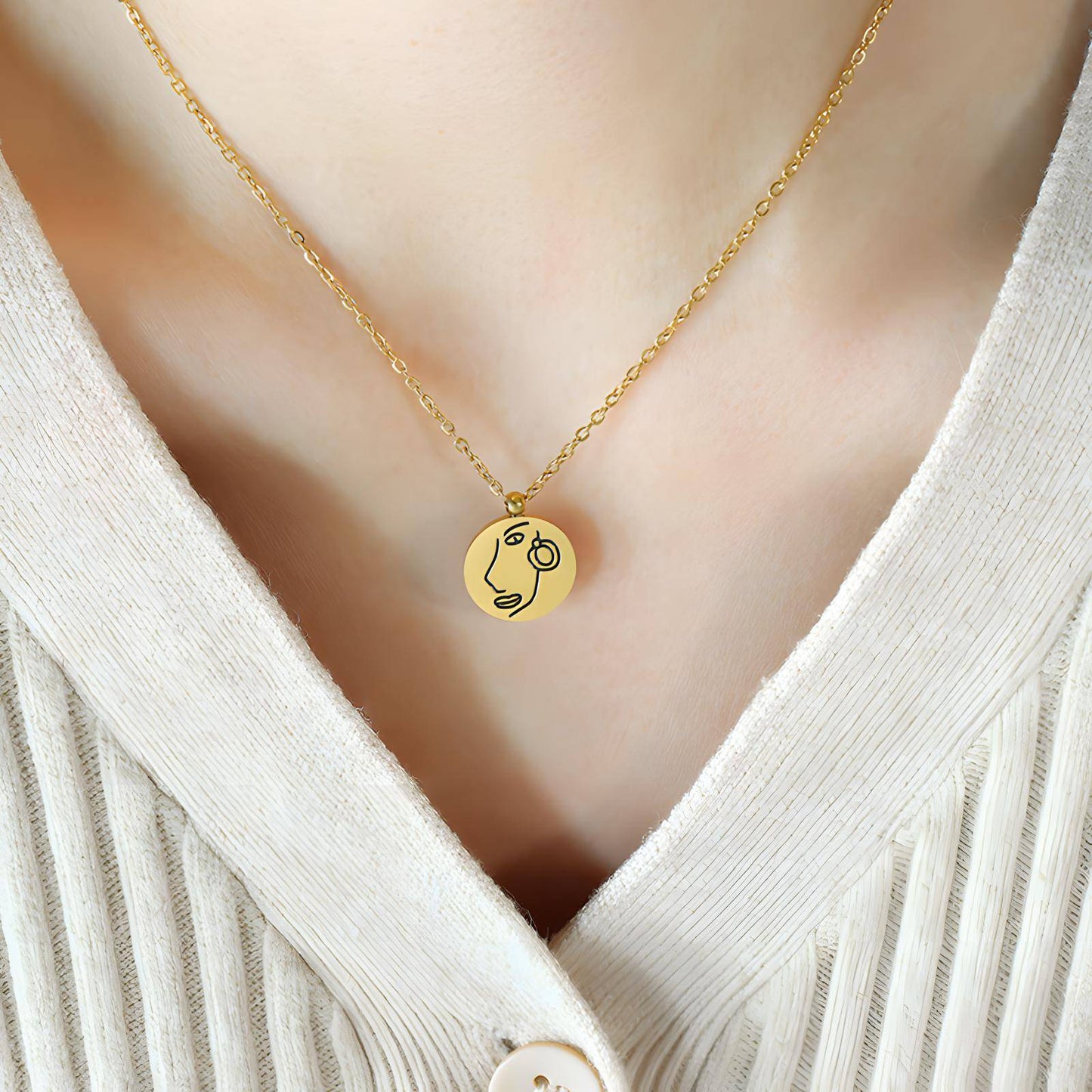 18K gold plated Stainless steel  Face necklace