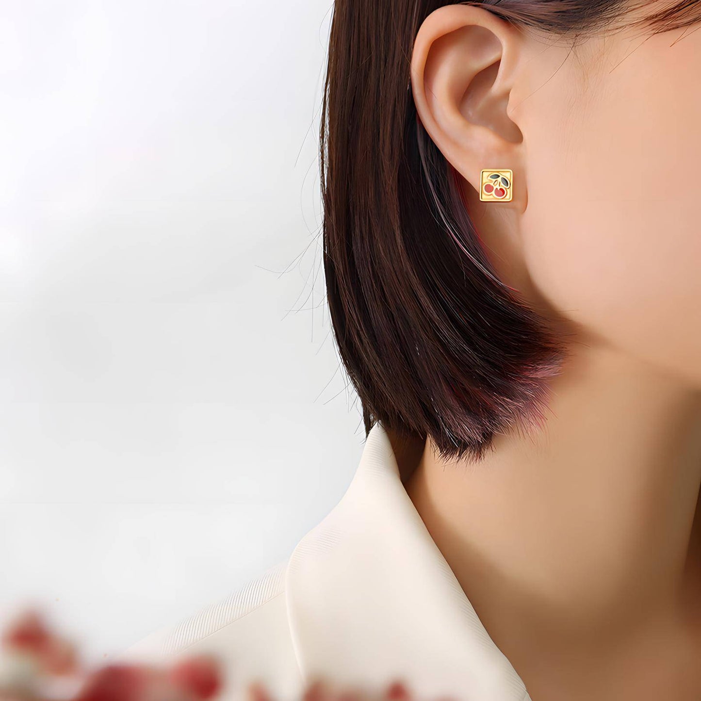 18K gold plated Stainless steel  Cherry earrings