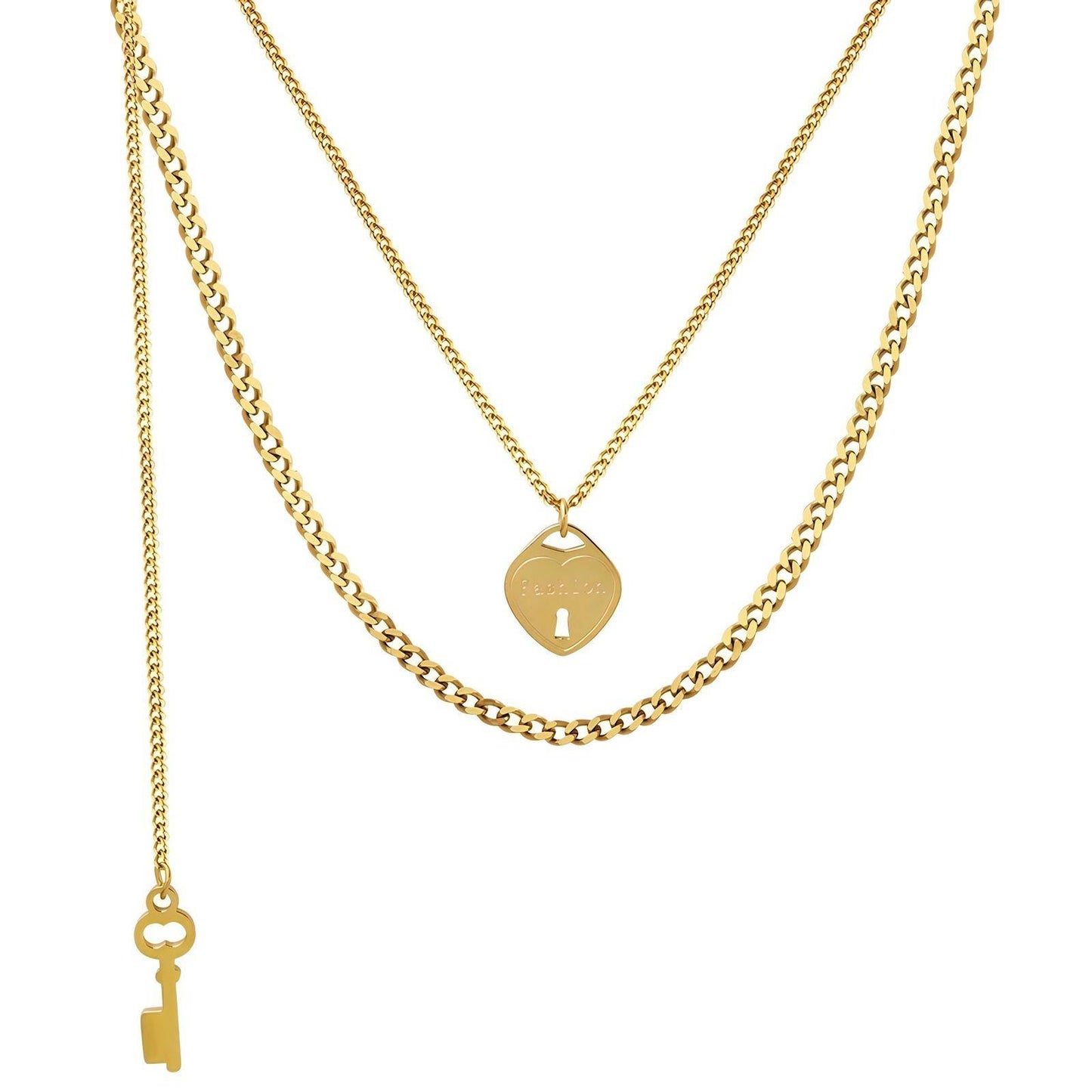 18K gold plated Stainless steel  Lock and key necklace